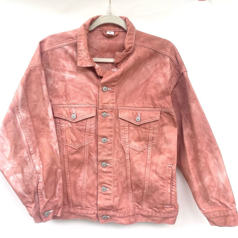 H&M Orange Tie-Dye Denim Jacket Cotton Button Up Collared Festival